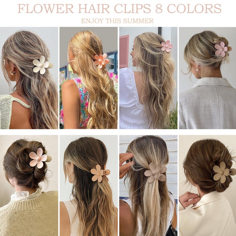 JANFUN Flower Hair Clips 8PCS, Large Claw Clips for Women Girls Thick Thin Hair, Strong Hold Nonslip Big Dasiy Jaw Clamps Matte Hair Accessories 8 Colors - Image 4